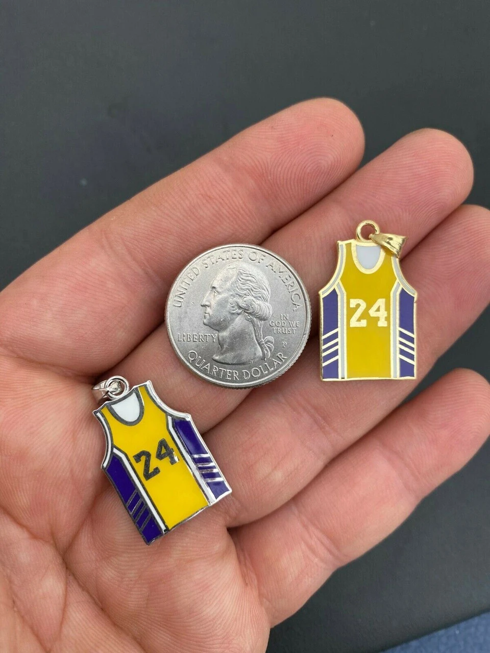 Kobe Bryant 24 Basketball Pendant Real 925 Sterling Silver / Gold Necklace 1" 4 Kobe Bryant 24 Basketball Pendant Real 925 Sterling Silver / Gold Necklace 1" - Image 2