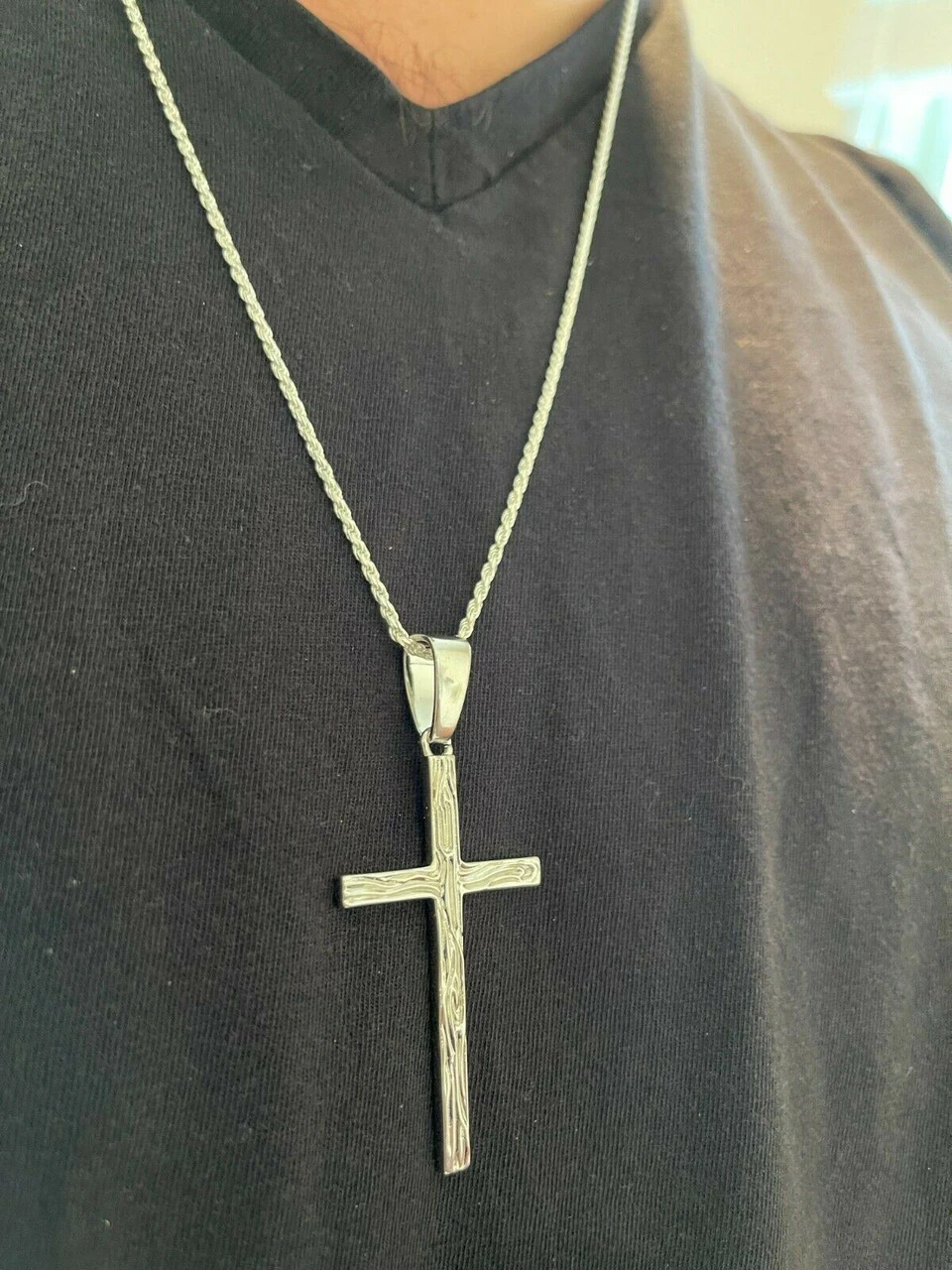 Large 2" Men's Plain Cross Pendant Solid 925 Sterling Silver / 14k Gold Necklace 13 Large 2" Men's Plain Cross Pendant Solid 925 Sterling Silver / 14k Gold Necklace - Image 11