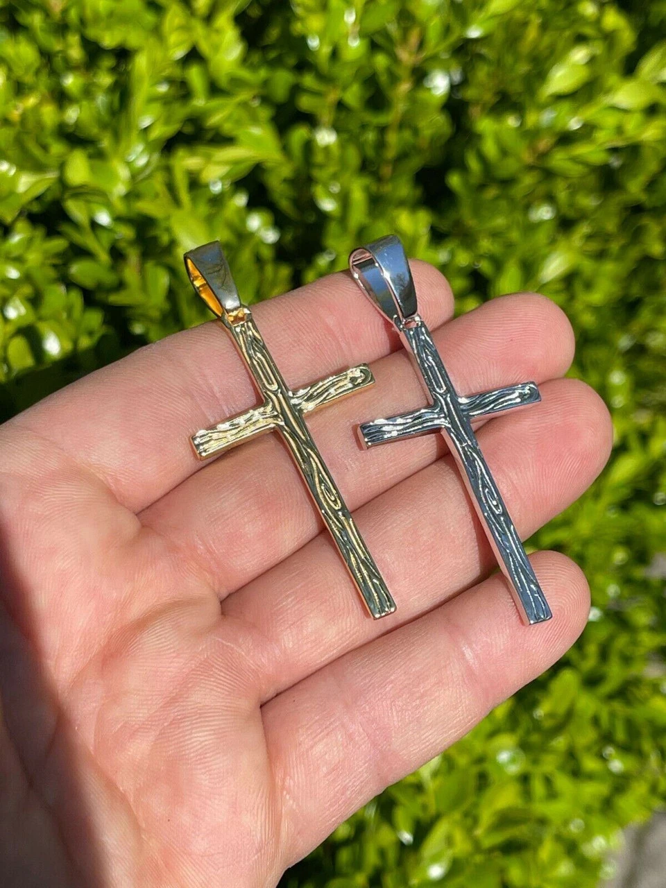 Large 2" Men's Plain Cross Pendant Solid 925 Sterling Silver / 14k Gold Necklace 6 Large 2" Men's Plain Cross Pendant Solid 925 Sterling Silver / 14k Gold Necklace - Image 4