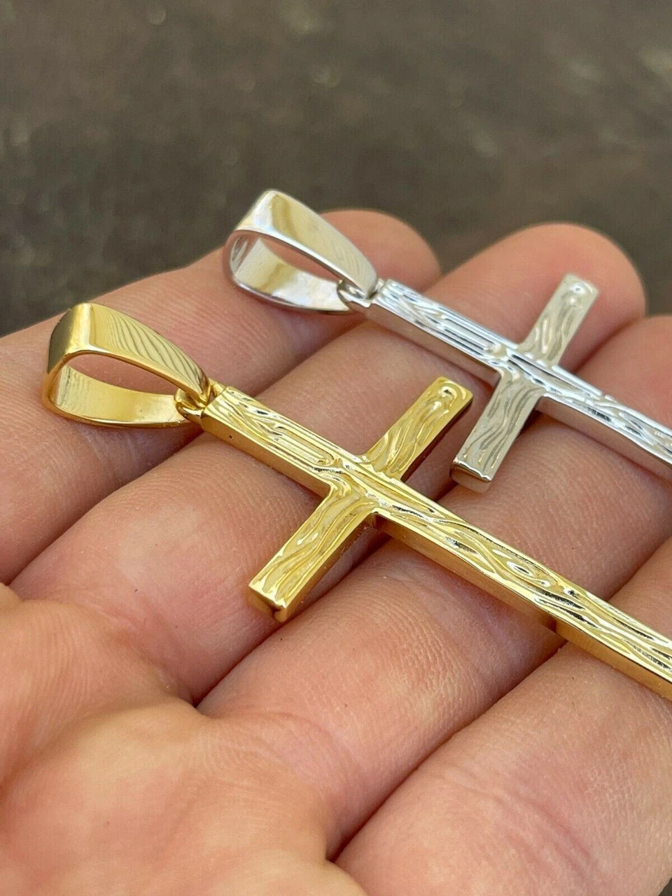 Large 2" Men's Plain Cross Pendant Solid 925 Sterling Silver / 14k Gold Necklace 9 Large 2" Men's Plain Cross Pendant Solid 925 Sterling Silver / 14k Gold Necklace - Image 7