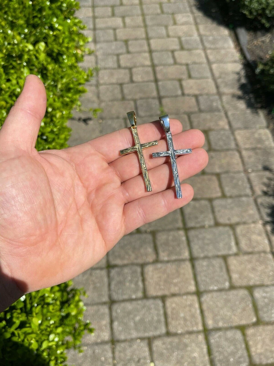 Large 2" Men's Plain Cross Pendant Solid 925 Sterling Silver / 14k Gold Necklace 10 Large 2" Men's Plain Cross Pendant Solid 925 Sterling Silver / 14k Gold Necklace - Image 8