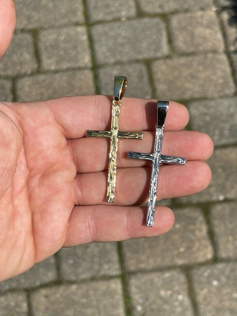 Large 2" Men's Plain Cross Pendant Solid 925 Sterling Silver / 14k Gold Necklace 5 Large 2" Men's Plain Cross Pendant Solid 925 Sterling Silver / 14k Gold Necklace - Image 3