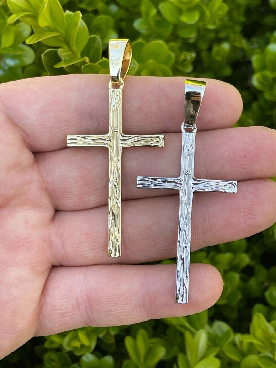 Large 2" Men's Plain Cross Pendant Solid 925 Sterling Silver / 14k Gold Necklace 4 Large 2" Men's Plain Cross Pendant Solid 925 Sterling Silver / 14k Gold Necklace - Image 2