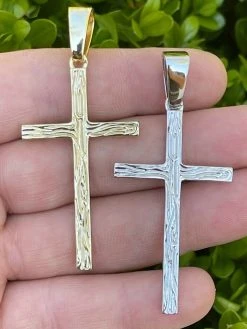 Large 2" Men's Plain Cross Pendant Solid 925 Sterling Silver / 14k Gold Necklace
