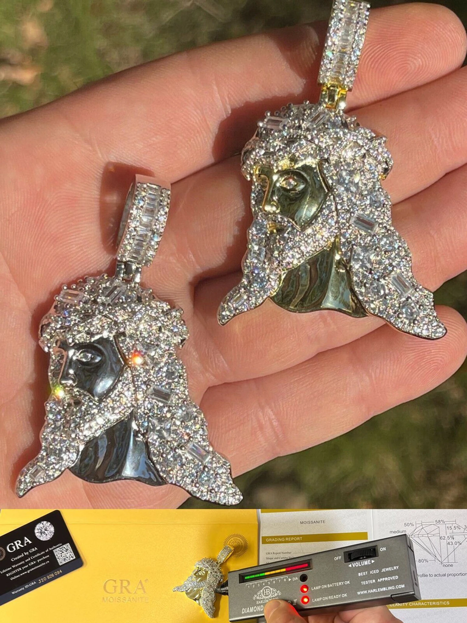 Large Baguette MOISSANITE 925 Silver Bust Down Jesus Piece Iced Hip Hop Necklace 3 Large Baguette MOISSANITE 925 Silver Bust Down Jesus Piece Iced Hip Hop Necklace