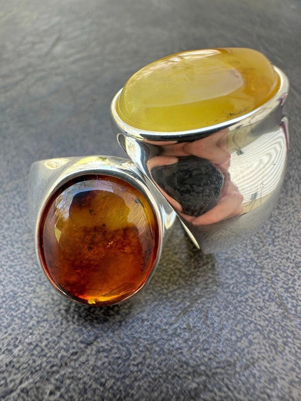 Large Genuine Baltic Amber Stone Mens Real Solid 925 Sterling Silver Signet Ring 4 Large Genuine Baltic Amber Stone Mens Real Solid 925 Sterling Silver Signet Ring - Image 2