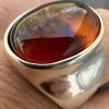 Large Genuine Baltic Amber Stone Mens Real Solid 925 Sterling Silver Signet Ring