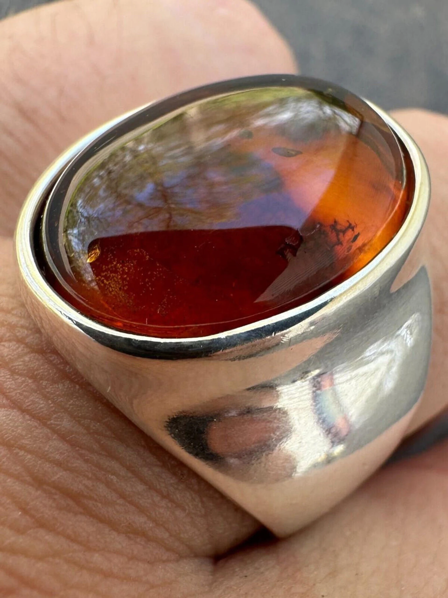 Large Genuine Baltic Amber Stone Mens Real Solid 925 Sterling Silver Signet Ring 3 Large Genuine Baltic Amber Stone Mens Real Solid 925 Sterling Silver Signet Ring