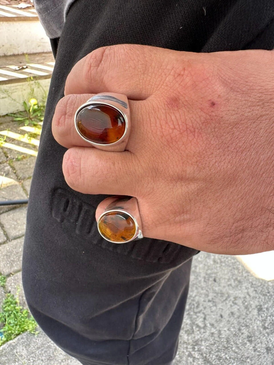 Large Genuine Baltic Amber Stone Mens Real Solid 925 Sterling Silver Signet Ring 7 Large Genuine Baltic Amber Stone Mens Real Solid 925 Sterling Silver Signet Ring - Image 5