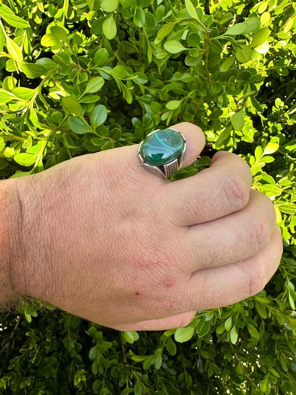 Large Green Malachite Gemstone Mens Real Solid 925 Sterling Silver Signet Ring 9 Large Green Malachite Gemstone Mens Real Solid 925 Sterling Silver Signet Ring - Image 7