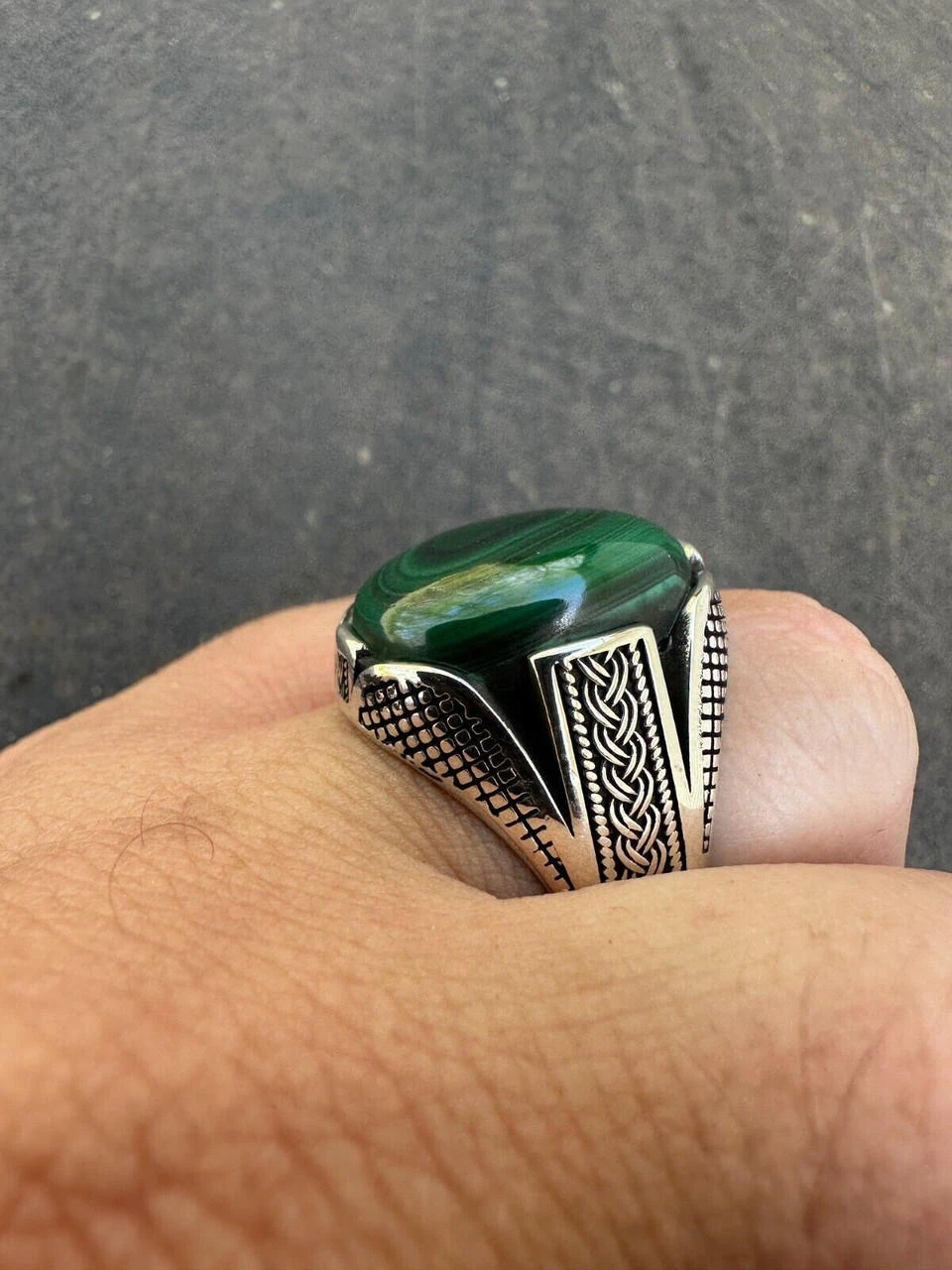 Large Green Malachite Gemstone Mens Real Solid 925 Sterling Silver Signet Ring 10 Large Green Malachite Gemstone Mens Real Solid 925 Sterling Silver Signet Ring - Image 8
