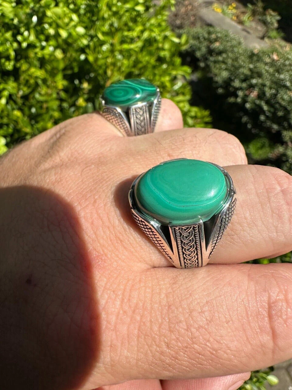 Large Green Malachite Gemstone Mens Real Solid 925 Sterling Silver Signet Ring 18 Large Green Malachite Gemstone Mens Real Solid 925 Sterling Silver Signet Ring - Image 16