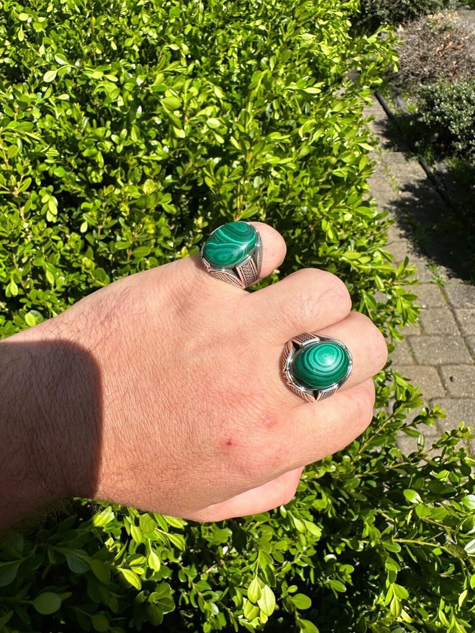 Large Green Malachite Gemstone Mens Real Solid 925 Sterling Silver Signet Ring 13 Large Green Malachite Gemstone Mens Real Solid 925 Sterling Silver Signet Ring - Image 11