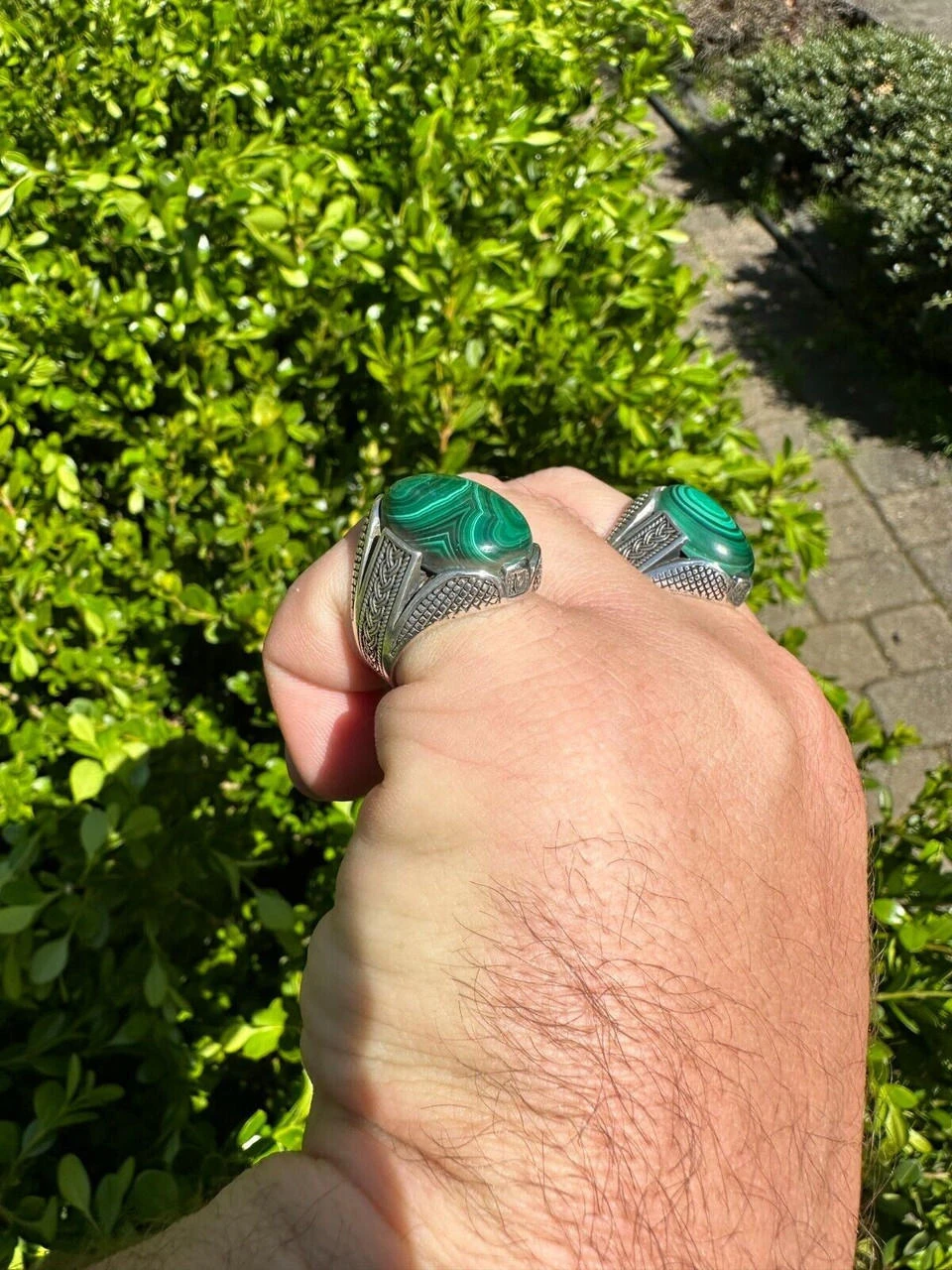 Large Green Malachite Gemstone Mens Real Solid 925 Sterling Silver Signet Ring 14 Large Green Malachite Gemstone Mens Real Solid 925 Sterling Silver Signet Ring - Image 12
