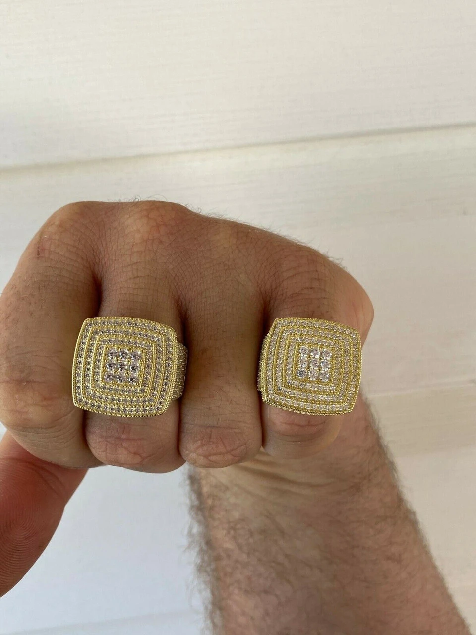 Large Iced 14k Gold Over Real Solid 925 Sterling Silver Men Diamond Ring Hip Hop 7 Large Iced 14k Gold Over Real Solid 925 Sterling Silver Men Diamond Ring Hip Hop - Image 5