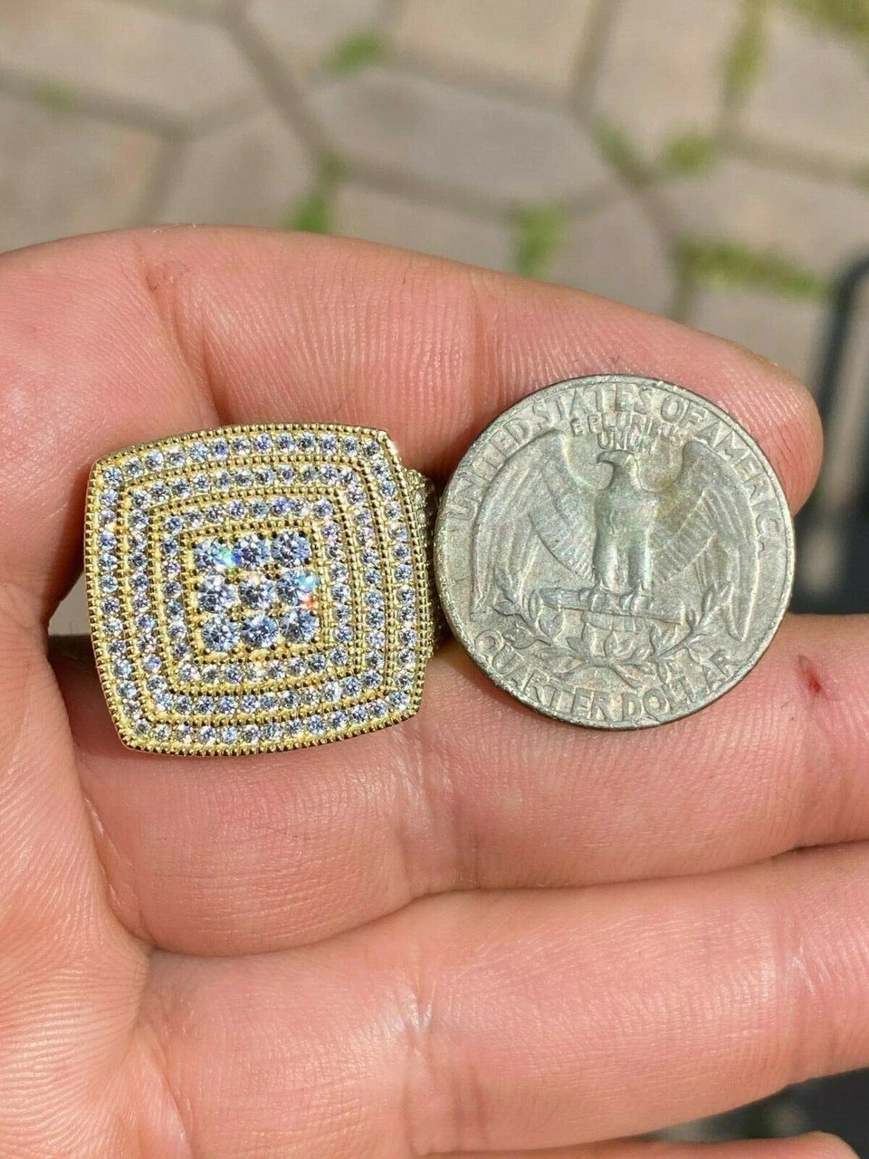 Large Iced 14k Gold Over Real Solid 925 Sterling Silver Men Diamond Ring Hip Hop 6 Large Iced 14k Gold Over Real Solid 925 Sterling Silver Men Diamond Ring Hip Hop - Image 4