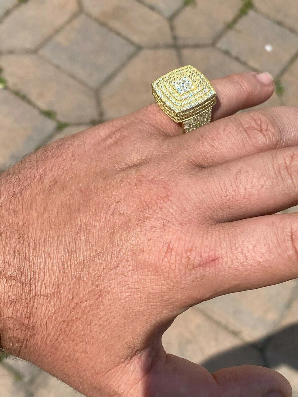 Large Iced 14k Gold Over Real Solid 925 Sterling Silver Men Diamond Ring Hip Hop 5 Large Iced 14k Gold Over Real Solid 925 Sterling Silver Men Diamond Ring Hip Hop - Image 3