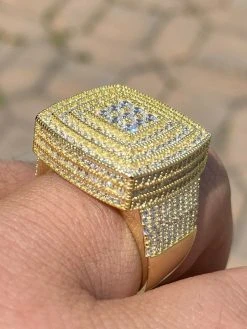 Large Iced 14k Gold Over Real Solid 925 Sterling Silver Men Diamond Ring Hip Hop