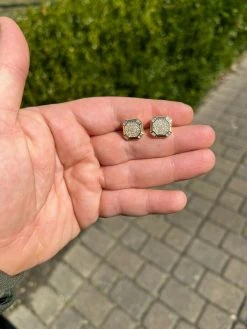 Large Mens Real MOISSANITE 14k Gold Vermeil Iced Earrings Hip Hop Diamond Test ✅ -Harlem Bling Shop harlembling large mens real moissanite 14k gold vermeil iced earrings hip hop diamond test 22668.1664356682