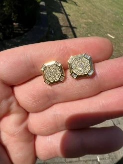 Large Mens Real MOISSANITE 14k Gold Vermeil Iced Earrings Hip Hop Diamond Test ✅ -Harlem Bling Shop harlembling large mens real moissanite 14k gold vermeil iced earrings hip hop diamond test 36531.1664355063