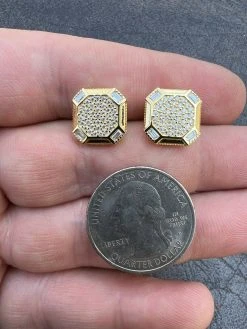 Large Mens Real MOISSANITE 14k Gold Vermeil Iced Earrings Hip Hop Diamond Test ✅ -Harlem Bling Shop harlembling large mens real moissanite 14k gold vermeil iced earrings hip hop diamond test 51554.1664355508