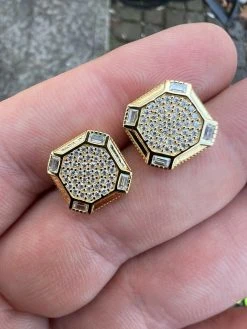 Large Mens Real MOISSANITE 14k Gold Vermeil Iced Earrings Hip Hop Diamond Test ✅ -Harlem Bling Shop harlembling large mens real moissanite 14k gold vermeil iced earrings hip hop diamond test 60012.1664361813