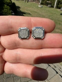 Large Mens Real MOISSANITE Silver Iced Baguette Earrings Hip Hop Diamond Test ✅ -Harlem Bling Shop harlembling large mens real moissanite silver iced baguette earrings hip hop diamond test 95309.1664357993
