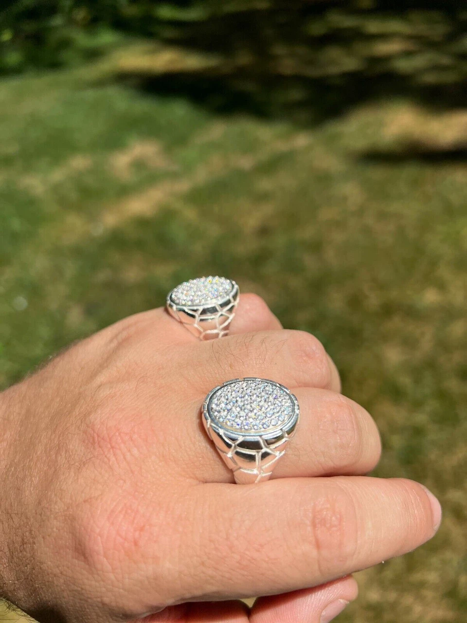 Large Nugget Mens Real Solid 925 Sterling Silver Iced CZ Pinky Ring Big Hip Hop 4 Large Nugget Mens Real Solid 925 Sterling Silver Iced CZ Pinky Ring Big Hip Hop - Image 2