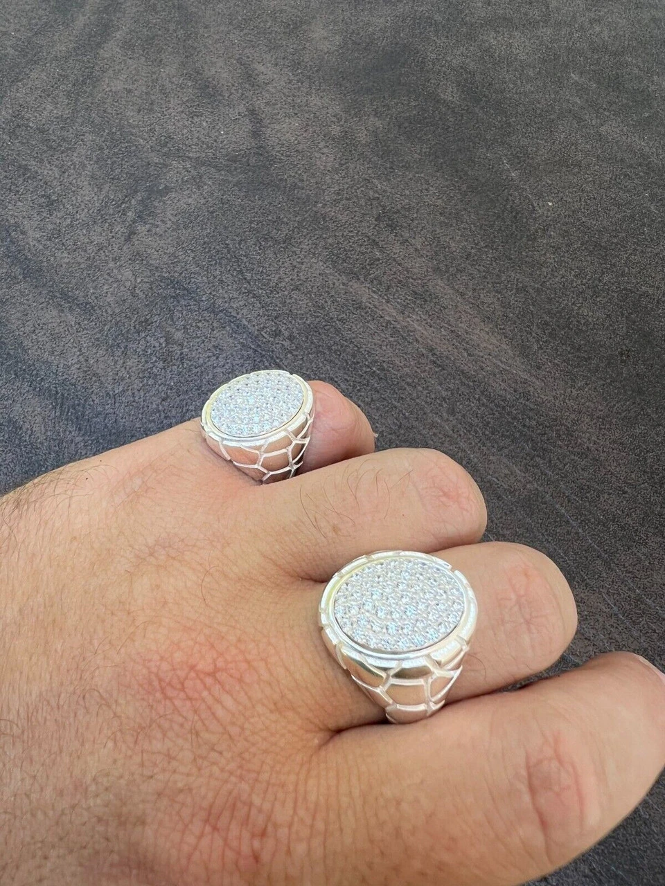 Large Nugget Mens Real Solid 925 Sterling Silver Iced CZ Pinky Ring Big Hip Hop 10 Large Nugget Mens Real Solid 925 Sterling Silver Iced CZ Pinky Ring Big Hip Hop - Image 8