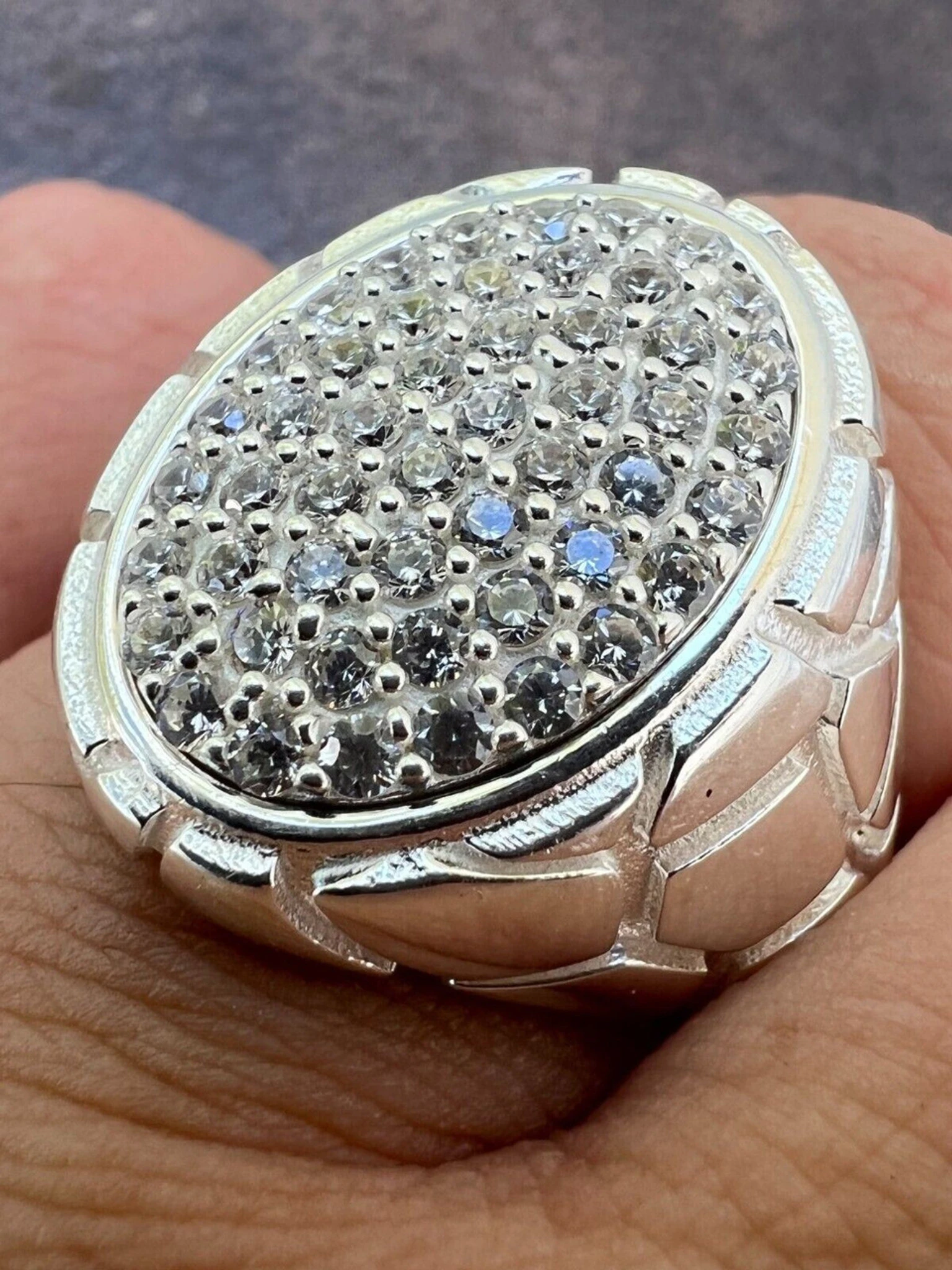Large Nugget Mens Real Solid 925 Sterling Silver Iced CZ Pinky Ring Big Hip Hop 3 Large Nugget Mens Real Solid 925 Sterling Silver Iced CZ Pinky Ring Big Hip Hop