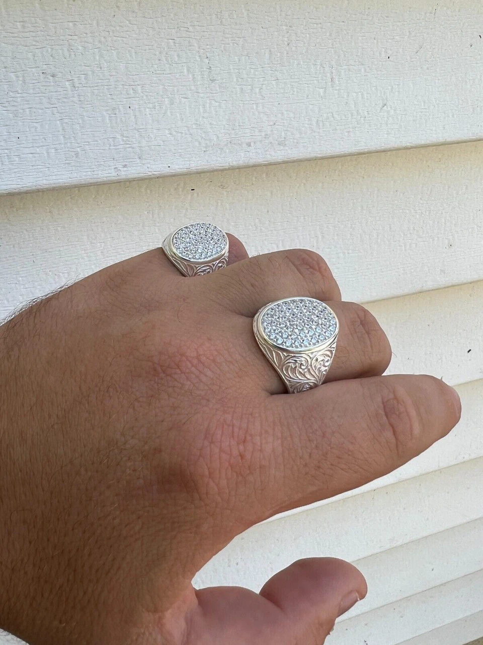 Large Oval Mens Real Solid 925 Sterling Silver Iced CZ Pinky Ring Big Hip Hop 11 Large Oval Mens Real Solid 925 Sterling Silver Iced CZ Pinky Ring Big Hip Hop - Image 9