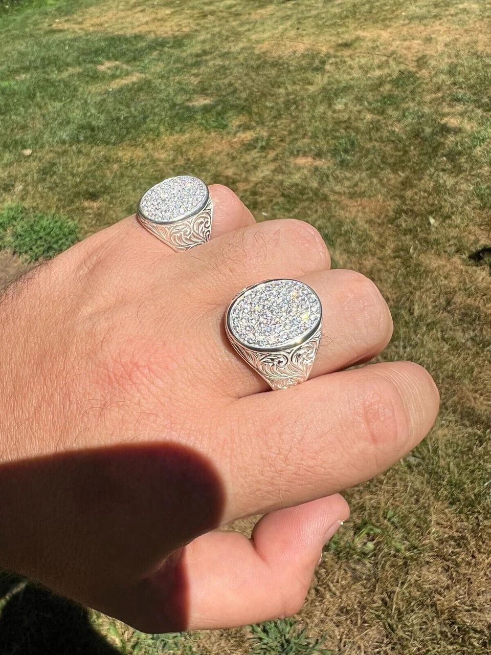 Large Oval Mens Real Solid 925 Sterling Silver Iced CZ Pinky Ring Big Hip Hop 4 Large Oval Mens Real Solid 925 Sterling Silver Iced CZ Pinky Ring Big Hip Hop - Image 2