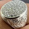 Large Oval Mens Real Solid 925 Sterling Silver Iced CZ Pinky Ring Big Hip Hop