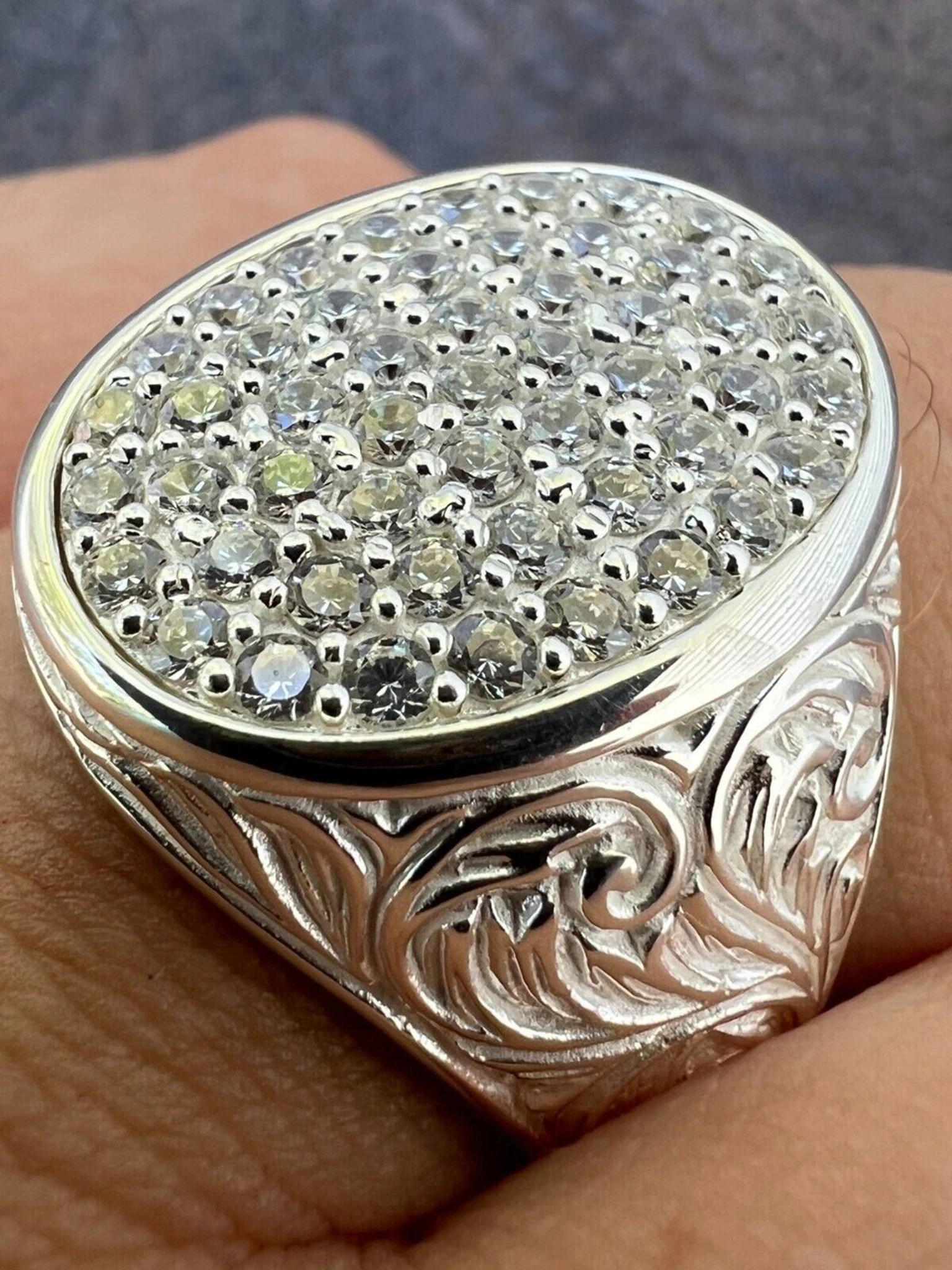 Large Oval Mens Real Solid 925 Sterling Silver Iced CZ Pinky Ring Big Hip Hop 3 Large Oval Mens Real Solid 925 Sterling Silver Iced CZ Pinky Ring Big Hip Hop