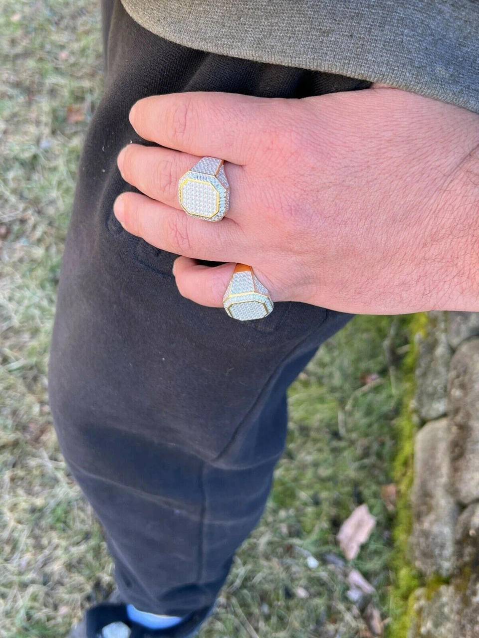 Large Real 14k Gold Vermeil 3ct MOISSANITE Pinky RING Hip Hop Pass Diamond Test 12 Large Real 14k Gold Vermeil 3ct MOISSANITE Pinky RING Hip Hop Pass Diamond Test - Image 10