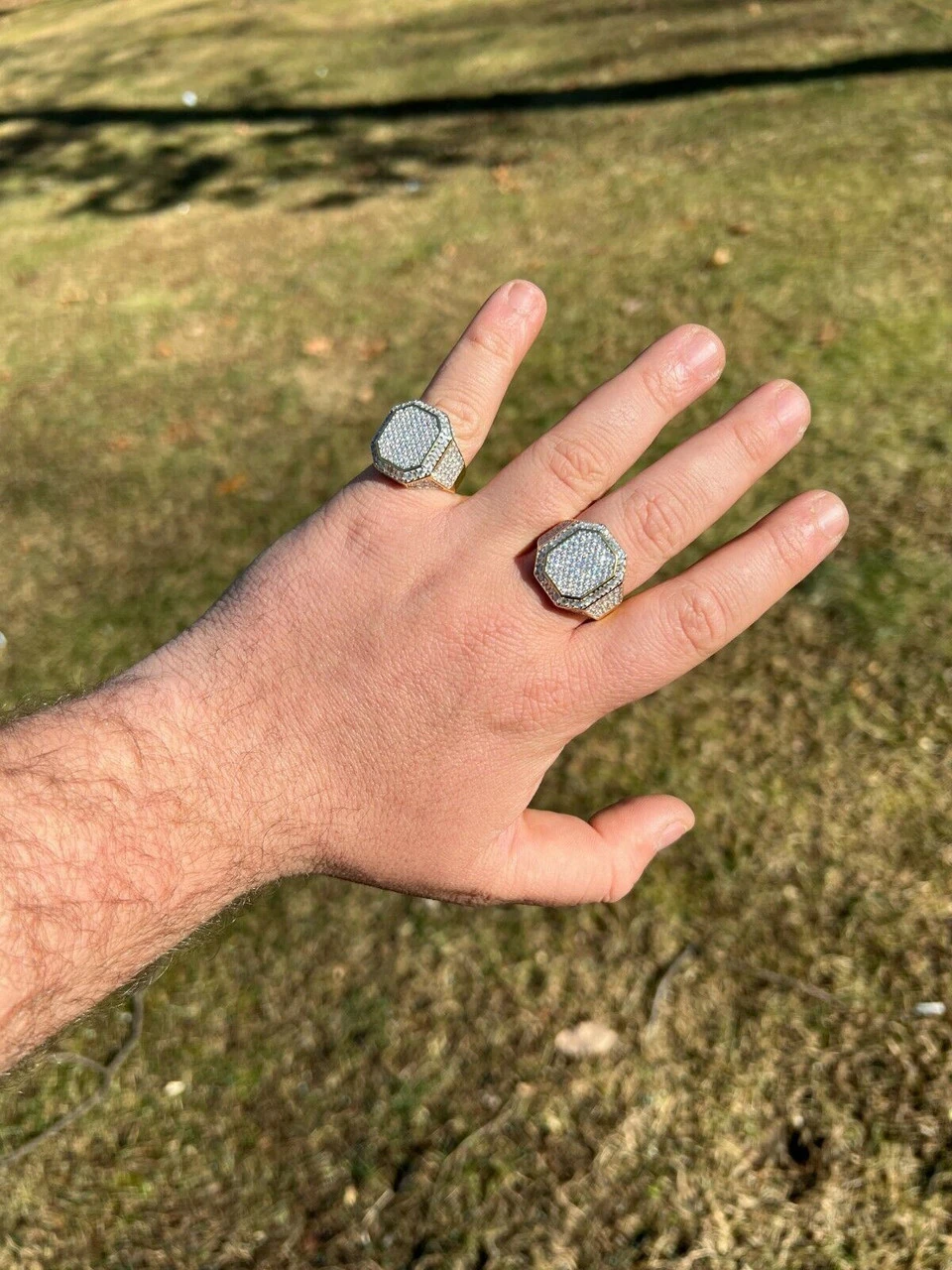 Large Real 14k Gold Vermeil 3ct MOISSANITE Pinky RING Hip Hop Pass Diamond Test 5 Large Real 14k Gold Vermeil 3ct MOISSANITE Pinky RING Hip Hop Pass Diamond Test - Image 3