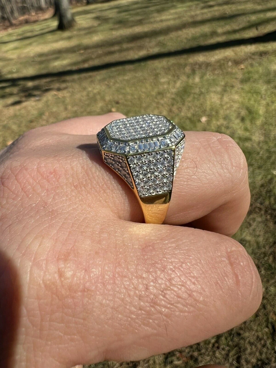 Large Real 14k Gold Vermeil 3ct MOISSANITE Pinky RING Hip Hop Pass Diamond Test 7 Large Real 14k Gold Vermeil 3ct MOISSANITE Pinky RING Hip Hop Pass Diamond Test - Image 5