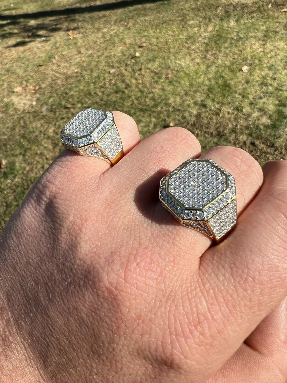 Large Real 14k Gold Vermeil 3ct MOISSANITE Pinky RING Hip Hop Pass Diamond Test 4 Large Real 14k Gold Vermeil 3ct MOISSANITE Pinky RING Hip Hop Pass Diamond Test - Image 2