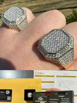 Large Real 14k Gold Vermeil 3ct MOISSANITE Pinky RING Hip Hop Pass Diamond Test