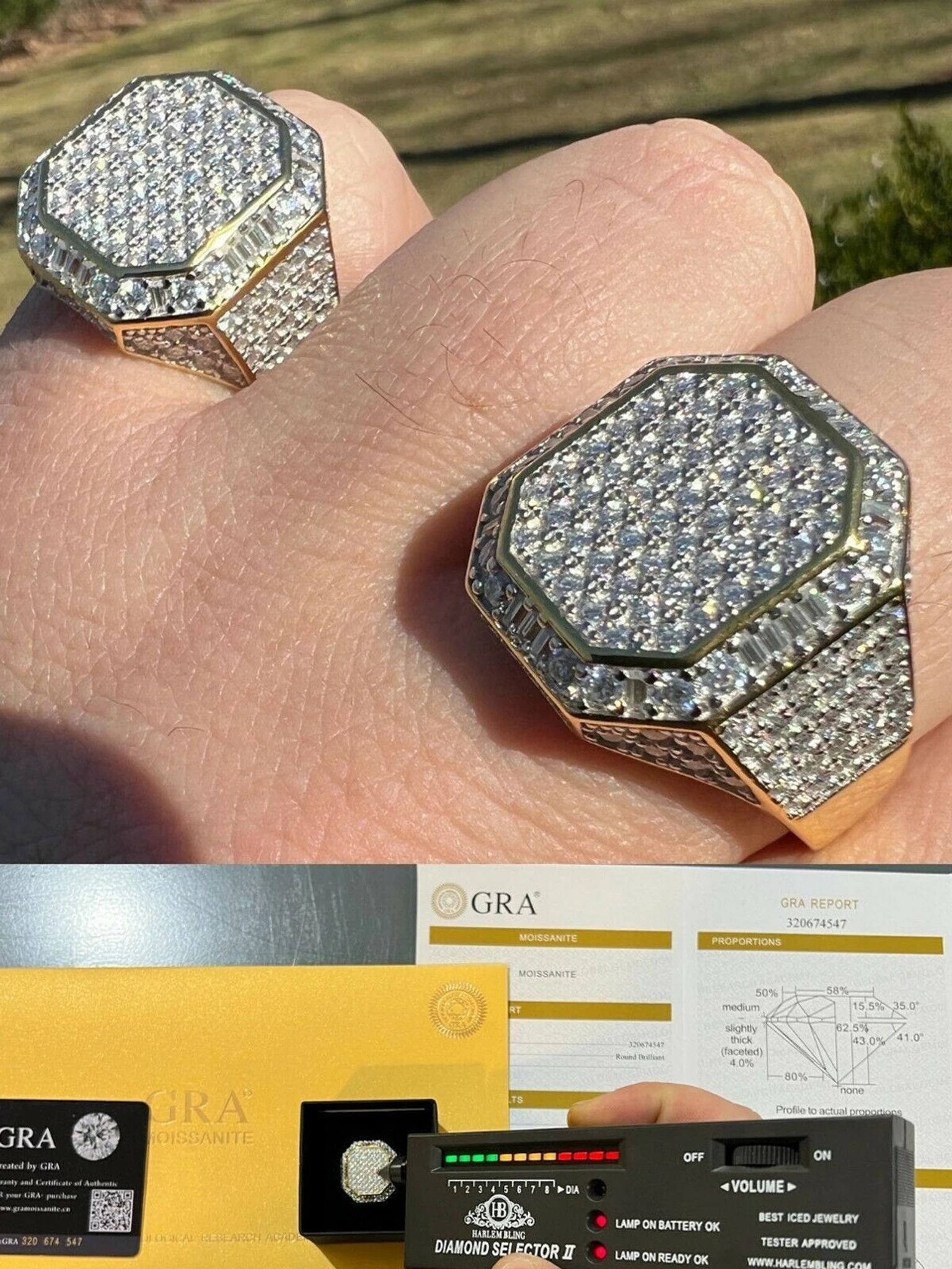 Large Real 14k Gold Vermeil 3ct MOISSANITE Pinky RING Hip Hop Pass Diamond Test 3 Large Real 14k Gold Vermeil 3ct MOISSANITE Pinky RING Hip Hop Pass Diamond Test