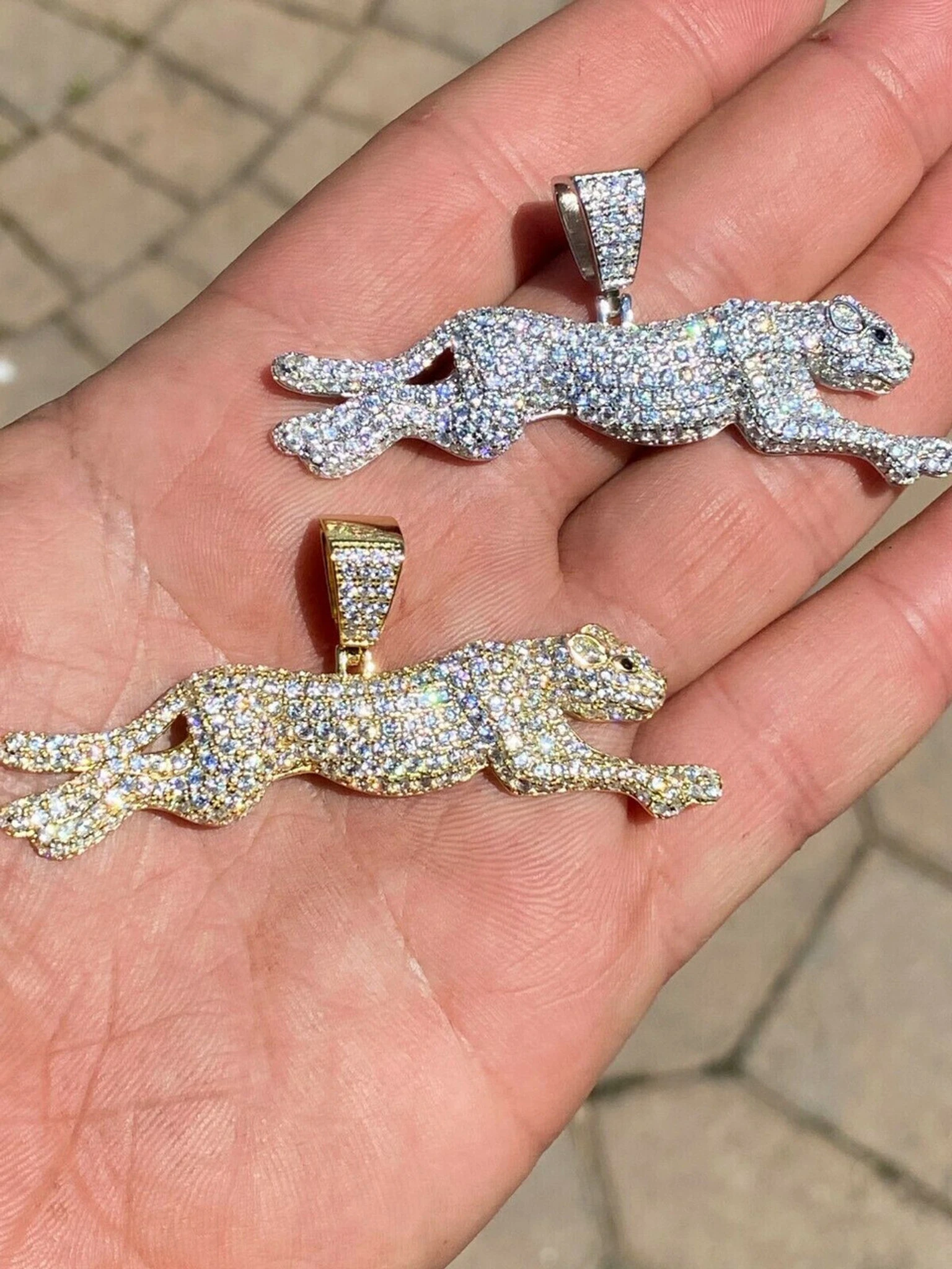 Large Real 925 Sterling Panther Cheetah Puma Pendant Necklace Iced Gold Silver 3 Large Real 925 Sterling Panther Cheetah Puma Pendant Necklace Iced Gold Silver