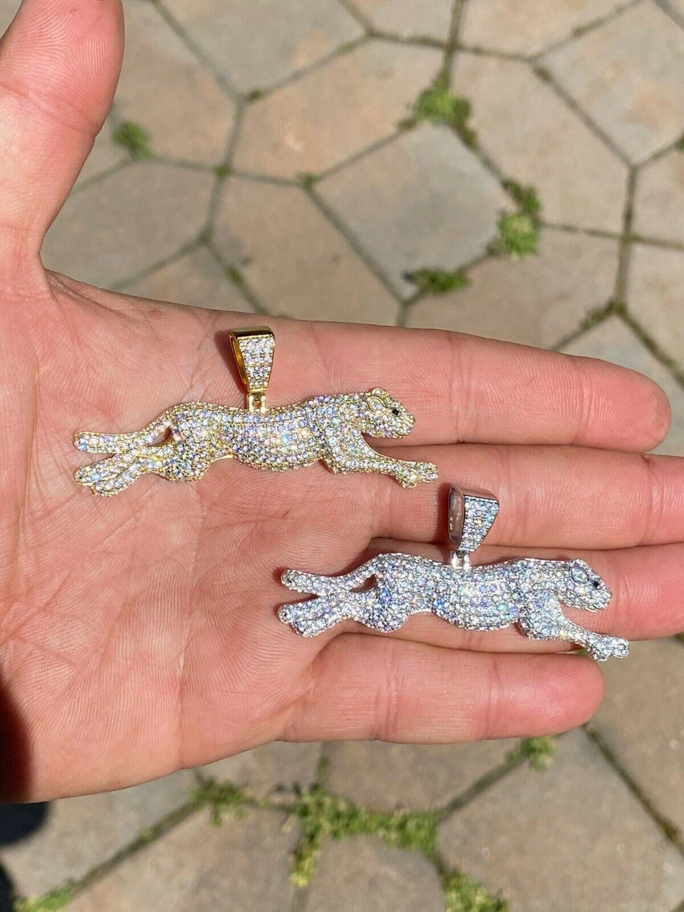 Large Real 925 Sterling Panther Cheetah Puma Pendant Necklace Iced Gold Silver 7 Large Real 925 Sterling Panther Cheetah Puma Pendant Necklace Iced Gold Silver - Image 5