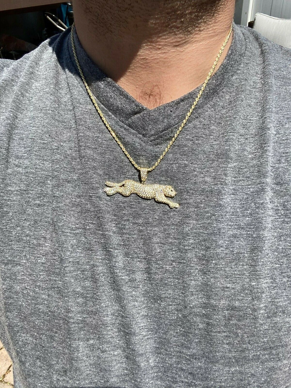 Large Real 925 Sterling Panther Cheetah Puma Pendant Necklace Iced Gold Silver 11 Large Real 925 Sterling Panther Cheetah Puma Pendant Necklace Iced Gold Silver - Image 9