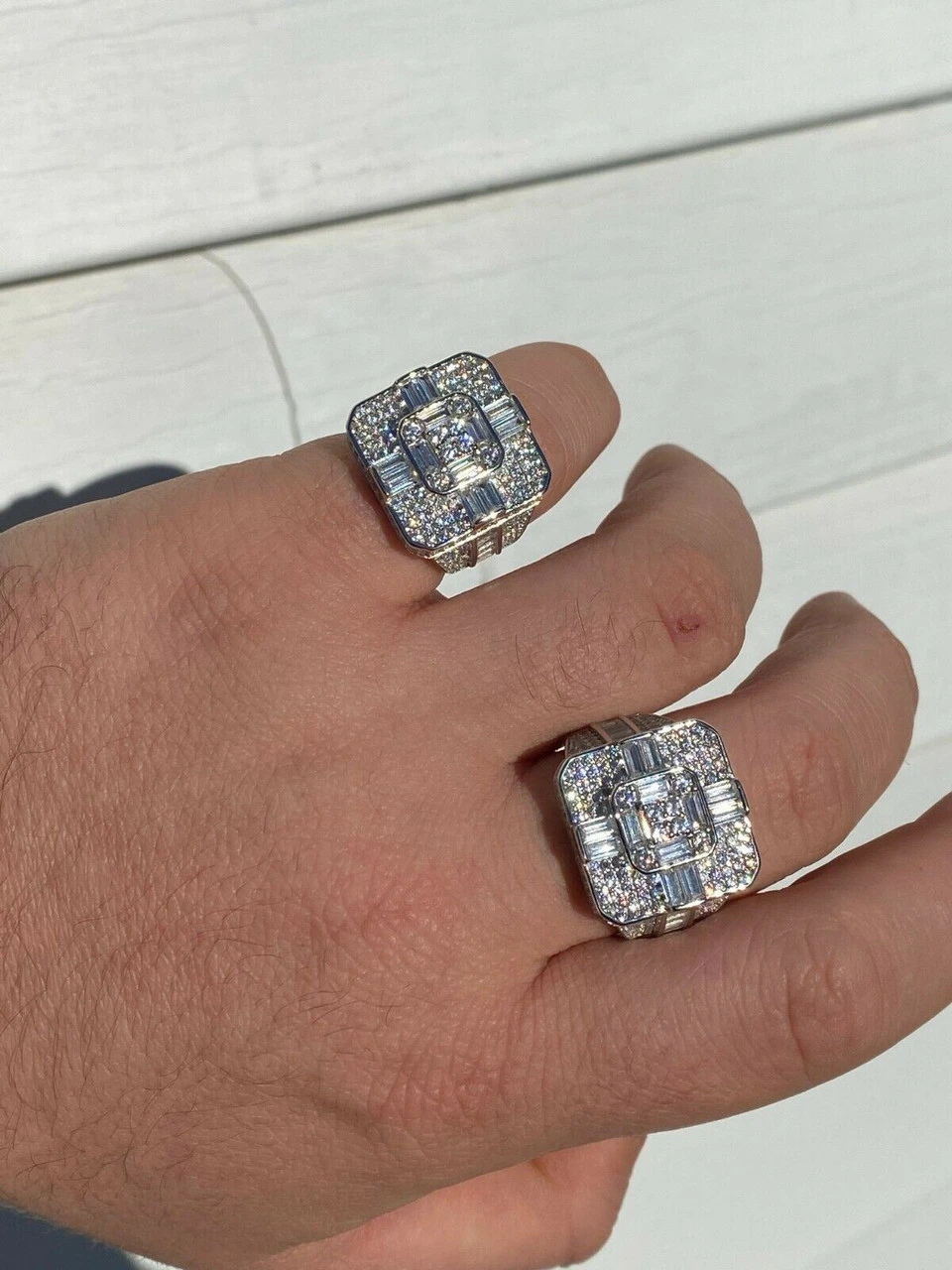 Large Real Solid 925 Sterling Silver Men's Baguette Diamond Cross Ring Hip Hop 8 Large Real Solid 925 Sterling Silver Men's Baguette Diamond Cross Ring Hip Hop - Image 6