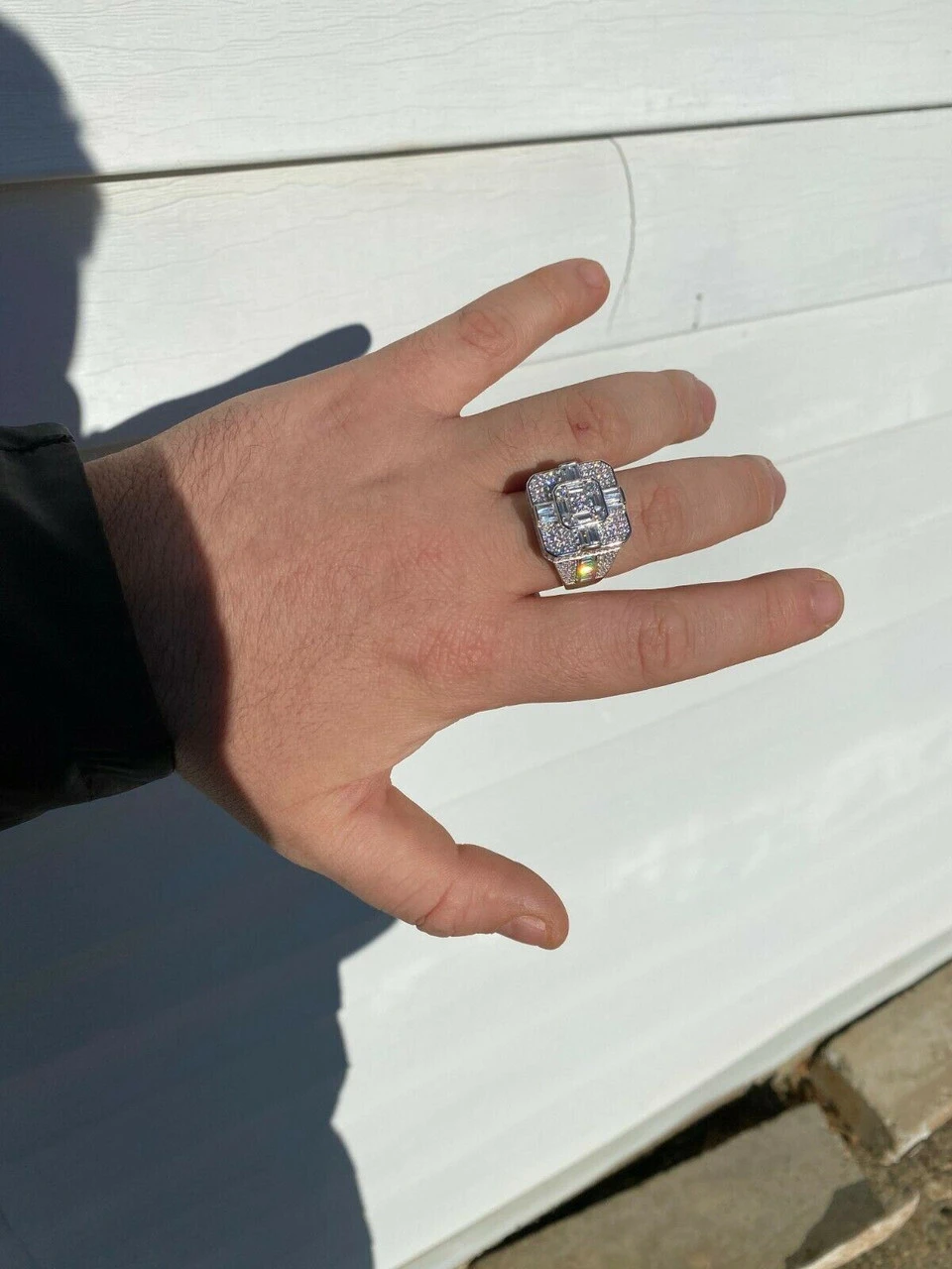 Large Real Solid 925 Sterling Silver Men's Baguette Diamond Cross Ring Hip Hop 7 Large Real Solid 925 Sterling Silver Men's Baguette Diamond Cross Ring Hip Hop - Image 5