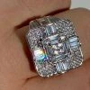 Large Real Solid 925 Sterling Silver Men's Baguette Diamond Cross Ring Hip Hop