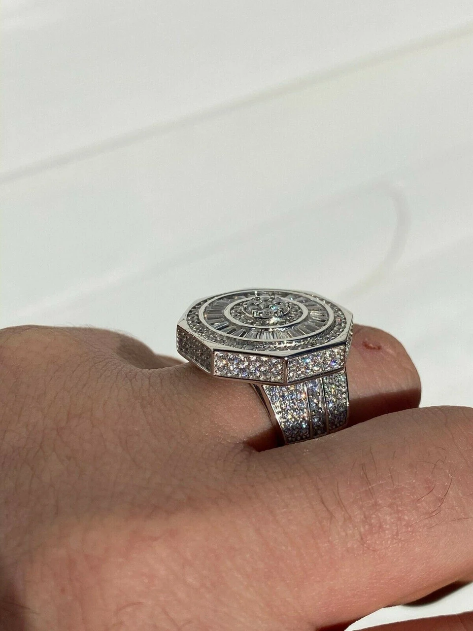 Large Real Solid 925 Sterling Silver Men's Baguette Diamond Pinky Ring Hip Hop 10 Large Real Solid 925 Sterling Silver Men's Baguette Diamond Pinky Ring Hip Hop - Image 8