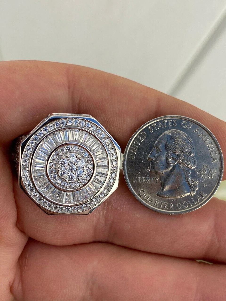 Large Real Solid 925 Sterling Silver Men's Baguette Diamond Pinky Ring Hip Hop 12 Large Real Solid 925 Sterling Silver Men's Baguette Diamond Pinky Ring Hip Hop - Image 10