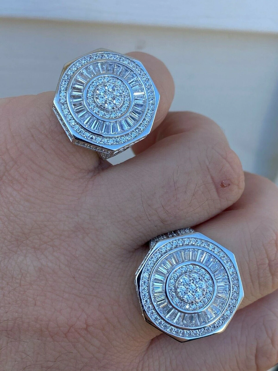 Large Real Solid 925 Sterling Silver Men's Baguette Diamond Pinky Ring Hip Hop 11 Large Real Solid 925 Sterling Silver Men's Baguette Diamond Pinky Ring Hip Hop - Image 9