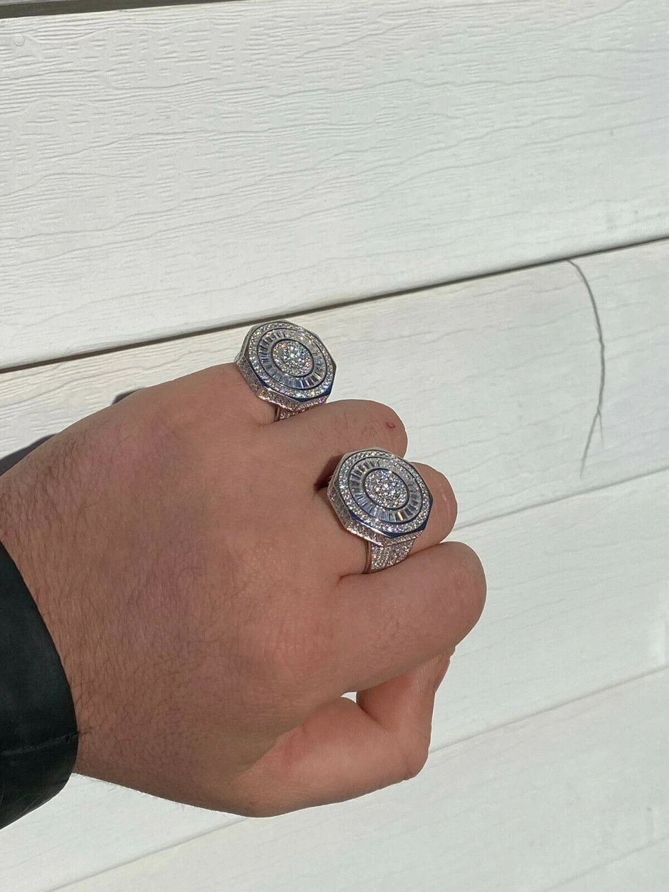 Large Real Solid 925 Sterling Silver Men's Baguette Diamond Pinky Ring Hip Hop 7 Large Real Solid 925 Sterling Silver Men's Baguette Diamond Pinky Ring Hip Hop - Image 5